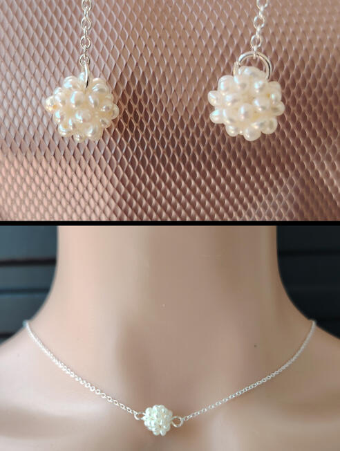 KE0020 ....35 € Silber Set mit kleinen Süßwasser Perlenkugeln